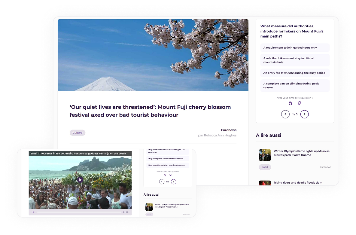 Kiosque d'articles d'actualité en anglais avec questionnaires GlobalExam